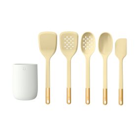 6-Piece Silicone Kitchen Tool Set with Ceramic Crock. Buttercream