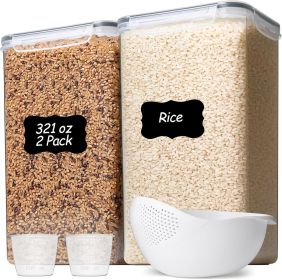 Rice Container Set of 2(9.5L/10Qt), Large Airtight Food Storage Containers with Lid and Rice Washer, Plastic Canisters Sets for The Kitchen
