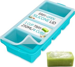 Silicone Freezer Tray With Lid - Soup Freezer Container molds - Large Ice Cube Tray- makes 8 perfect 1 cup portions cubes