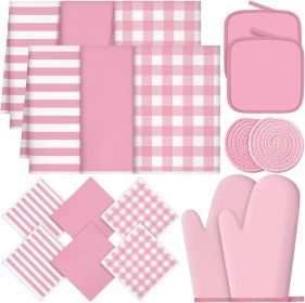 18 Pcs Pink Kitchen Decor Accessories Set Oven Mitts Pot Holders Kitchen Towels Dishcloths Oven Gloves Dish Towels Heatproof Potholders Pink and