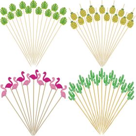 Food Cocktail Toothpicks for Appetizers 100 Pcs Assorted Monstera Cocktail Picks Decorative Food Fruit Cupcake Sandwich Skewers Picks for Restaur