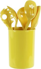 6 Piece Kitchen Utensil Holder for kitchen counter, Utensils crock with Heat Resistant Spoon, Slotted Spoon, Ladle, Spatula BPA Free, Lemon