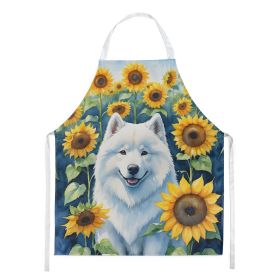 Samoyed in Sunflowers Apron Cooking Kitchen Server Baking Crafts Gardening for Adult Women Men, Unisex, Large, Multicolor