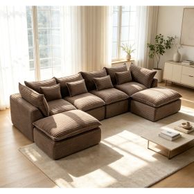 129.8" Width Cloud Couch Oversized Modular Sectional Sofa True Relax Comfy Couches Wide&Deep Seat Sofas for Living Room Furniture Sets, Corduroy (Option: Khaki)