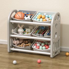 Kids Toy Storage Organizer with 6 Bins, Multi-functional Nursery Organizer Kids Furniture Set Toy Storage Cabinet Unit with HDPE Shelf and Bins f (Option: Grey)