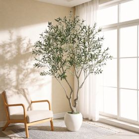 8FT Artificial Olive Tree With Decorative White Pot, Tall Indoor & Covered Outdoor Decorative Tree, 1pc/set (Option: Green Leaves)