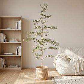 6ft Artificial Olive Tree, Realistic Faux Potted Plant in Black Pot, Indoor & Covered Outdoor Decorative Tree for Living Room and Office, 1pc/set (Option: Green Leaves)