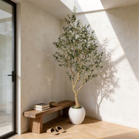 8.2FT Artificial Olive Tree With Big Decorative White Pot, Tall Indoor & Covered Outdoor Decorative Tree, 1pc/set (Option: Green Leaves)