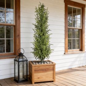 4' Artificial Real Touch Pine Tree in Black Plastic Pot, 1pc/set (Option: Green Leaves)