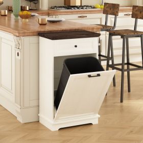 10 Gallon Tilt Out Trash Cabinet Freestanding Trash Bin Cabinet Wood Garbage Recycling Cabinet with Drawer Pet Proof Trash Can Holder for Kitchen (Option: Antique White)