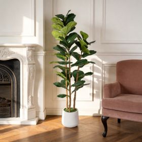 5.2FT Artificial Fiddle Leaf Fig Tree With Decorative White Pot, Real Touch Fake Indoor Plant for Home Office Living Room Corner Decoration, 1pc/ (Option: Green Leaves)