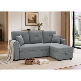 Sleeper Sofa, Sectional with Pull-Out Bed, Reversible Chaise, Storage Sectional,  Light Gray breathable  fabric, Small Space Solution, Convertibl (Option: Light Gray)