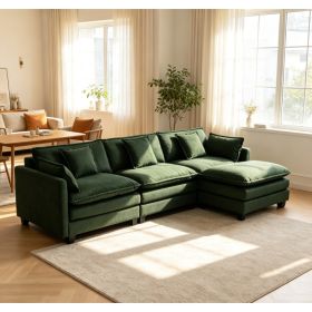 Modern 3seats with ottoman 113.77"Sectional Sofa with Waist Pillows,3-seat Upholstered Symmetrical Sofa Furniture,Sleeper Sofa Couch with Chaise (Option: Antique Green)