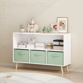 Kids bookcase with Collapsible Fabric Drawers, Children's Book Display, Toy Storage Cabinet Organizer, White/Green (Option: White+Green)