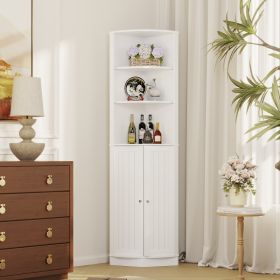 67" Tall Corner Cabinet with 2 Doors and Adjustable Shelves, Narrow Freestanding Storage Cabinet Organizer, Corner Storage Cabinets for Bathroom, (Option: White)