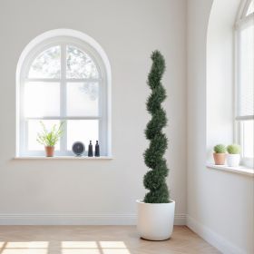 6FT single-color spiral-shaped potted cedar tree, a realistic artificial evergreen plant, suitable for decorating outdoor gardens, porches, patio (Option: Green)
