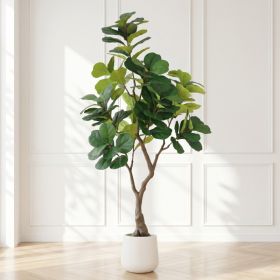 6FT Artificial Fiddle Leaf Fig Tree With Decorative White Pot, Faux Indoor Plant for Home Office Living Room Corner Decoration, 1pc/set (Option: Green Leaves)
