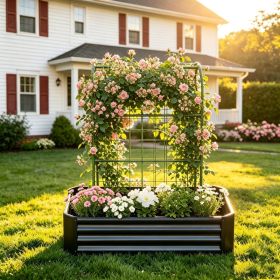 2-in-1 Raised Garden Bed with Trellis - 59" Tall Arch Planter Box for Climbing Plants, Outdoor Galvanized Metal Gardening Bed for Vegetables, Fru (Option: Black)
