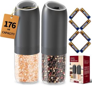 Gravity Electric Salt and Pepper Grinder Set, Battery Powered Automatic Pepper Mills with Adjustable Coarseness, One Hand Operation (Material: Ceramic)