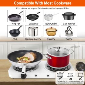 Portable Double Electric Burner, 2000W Even Heating with Independent Thermostat, Compact Hot Plate for College Dorms Small Apartments Campers (Color: White)