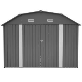 10x12 FT Gray Outdoor Storage Shed, Heavy Duty Rust-Resistant Steel Tool Shed with Floor Frame Kit (Option: Grey)