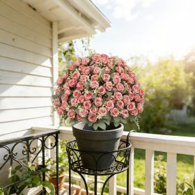 24-Inch  Artificial Rose Decoration  UV Resistant, Lifelike Faux Floral Plants  Suitable for Indoor & Outdoor Decor (Pink), 2 Pots per /Set (Option: Green,Pink)